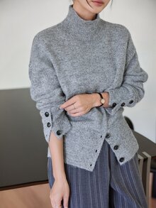 Dazy-Less Women's Solid Color Wool Turtleneck Long Sleeve Casual Versatile Sweater, Business Casual Autumn Style - Grey - View 6