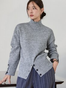 Dazy-Less Women's Solid Color Wool Turtleneck Long Sleeve Casual Versatile Sweater, Business Casual Autumn Style - Grey - View 5