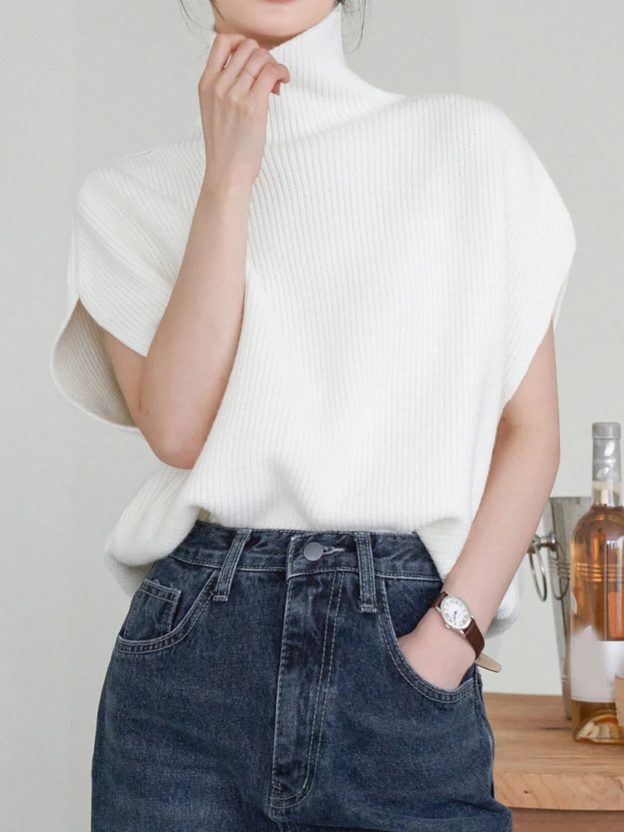 Dazy-Less Women's Round Neck Short Sleeve White Solid Color Hollow Knit Fitted Cropped Top Business Casual Minimalist Elegant Office Brunch Summer - White - View 1