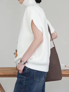 Dazy-Less Women's Round Neck Short Sleeve White Solid Color Hollow Knit Fitted Cropped Top Business Casual Minimalist Elegant Office Brunch Summer - White - View 3