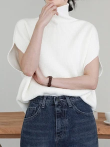 Dazy-Less Women's Round Neck Short Sleeve White Solid Color Hollow Knit Fitted Cropped Top Business Casual Minimalist Elegant Office Brunch Summer - White - View 7