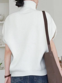 Dazy-Less Women's Round Neck Short Sleeve White Solid Color Hollow Knit Fitted Cropped Top Business Casual Minimalist Elegant Office Brunch Summer - White - View 5