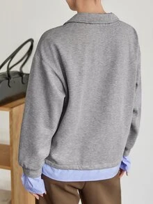 Dazy-Less Women's Versatile Korean Style Grey Patchwork 2 In 1 Sweatshirt Fall Business Casual Office Brunch - Grey - View 2