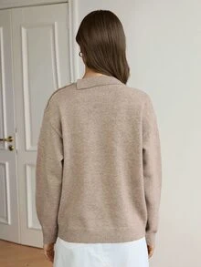 Dazy-Less Women's Solid Color Casual Minimalist Versatile Daily Long Sleeve Sweater Everyday Home Khaki Autumn - Apricot - View 2