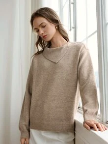 Dazy-Less Women's Solid Color Casual Minimalist Versatile Daily Long Sleeve Sweater Everyday Home Khaki Autumn - Apricot - View 6