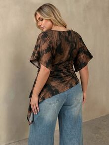 Auralis Plus Size Women's Tie-Dye Pleated Casual Versatile Daily T-Shirt - Multicolor - View 2