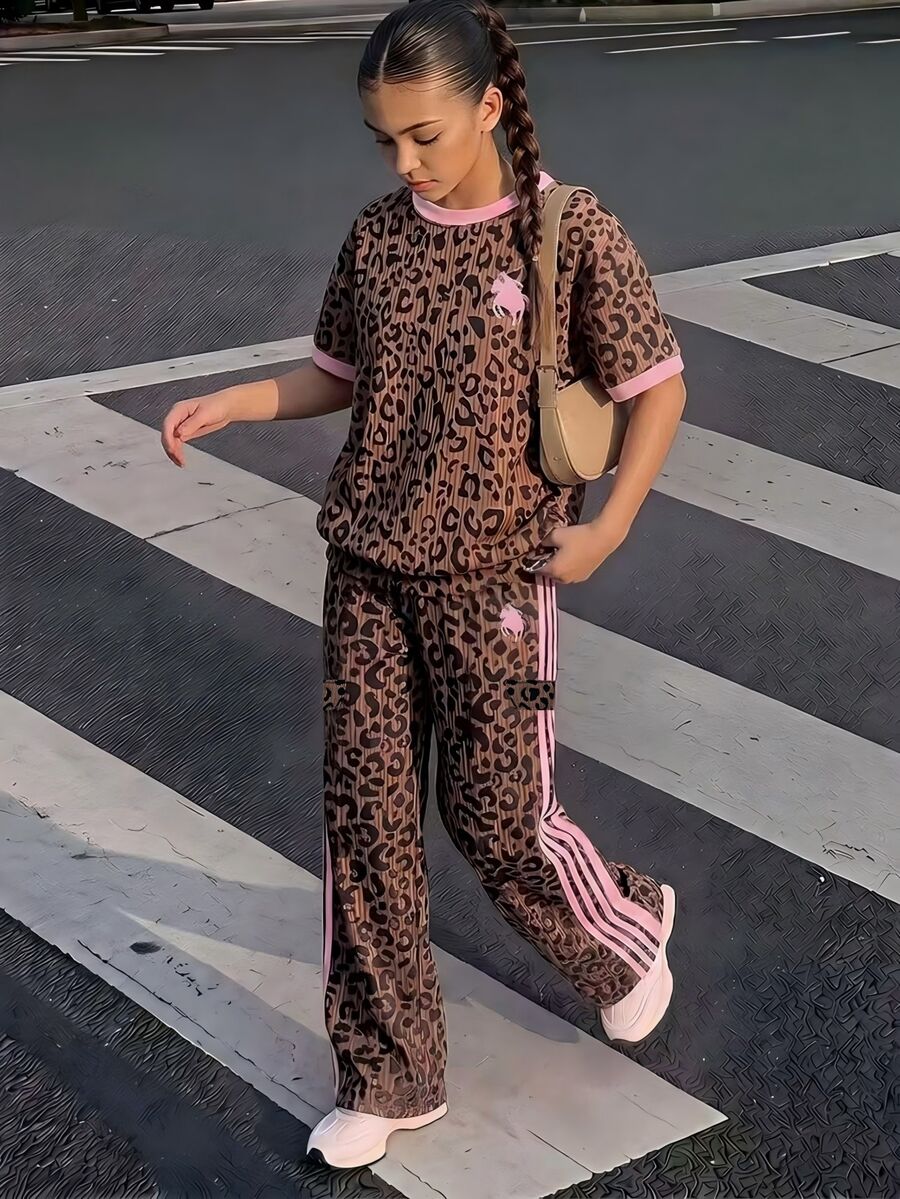 SHEIN Teen Girls Summer Crew Neck Short Sleeve T-Shirt And Casual Cargo Pants 2 Pieces Set, Summer Outfit Set For Teen Girls - Multicolor - View 1
