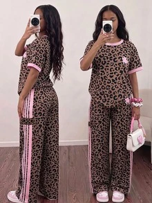 SHEIN Teen Girls Summer Crew Neck Short Sleeve T-Shirt And Casual Cargo Pants 2 Pieces Set, Summer Outfit Set For Teen Girls - Multicolor - View 3