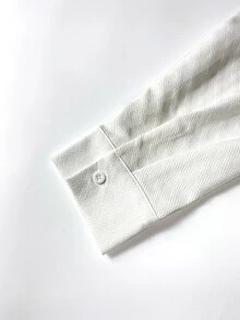 Manfinity Homme 男士純色長袖單排扣休閒通勤襯衫，男孩秋冬日常新款 - 白色 - 查看 6