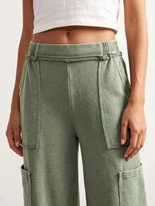 Bohemela Women's Casual Washed Wide Leg Long Pants - Green - View 4