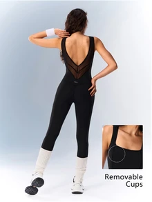 VARSIVA 女款極簡方領修身運動連身褲瑜伽服 - 黑色 - 查看 10
