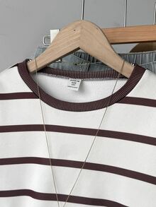 Kids Tween Girls Autumn Apricot Striped Sweatshirt Crew Neck Casual Daily Streetwear Versatile - Multicolor - View 4