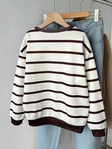 Kids Tween Girls Autumn Apricot Striped Sweatshirt Crew Neck Casual Daily Streetwear Versatile - Multicolor - View 3