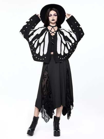 Goth Cardigan lavorato a maglia da donna con maniche a pipistrello, farfalla e falena, outfit gotico scuro per Ognissanti
