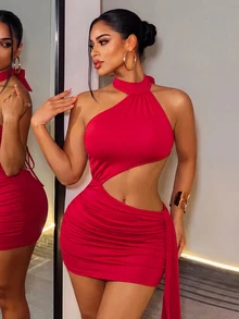 Zolique Women's Sexy Hollow Out Mini Dress Party Club Red Summer - Red - View 4