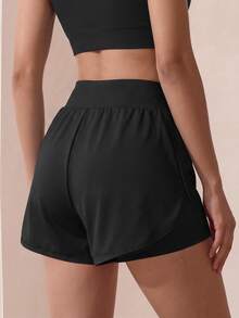 SHEIN Shorts Pretos para Adolescentes, Roupa de Yoga Casual Minimalista, Tecido Elástico de Alta Compressão com Ajuste Confortável e Elasticidade em 4 Direções, Shorts de Segurança com Quatro Cantos Embutidos, com Bolsos, Shorts de Academia - Preto - Visão 7