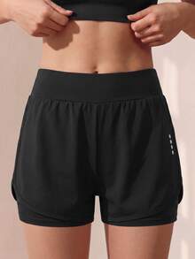 SHEIN Shorts Pretos para Adolescentes, Roupa de Yoga Casual Minimalista, Tecido Elástico de Alta Compressão com Ajuste Confortável e Elasticidade em 4 Direções, Shorts de Segurança com Quatro Cantos Embutidos, com Bolsos, Shorts de Academia - Preto - Visão 6