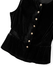 LUMIGAL Women's Velvet Vintage Elegant Button Vest, Versatile For Dating Brunch Tea Party Black Summer - Black - View 7