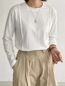 Dazy-Less Women's Round Neck Short Sleeve Solid White Cotton Loose Fit All-Match Versatile T-Shirt Business Casual Woman - White - View 3