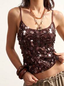Bohemela Women's Summer Fashion Sequin Camisole - Brown - View 1