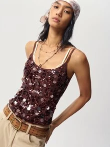 Bohemela Women's Summer Fashion Sequin Camisole - Brown - View 6