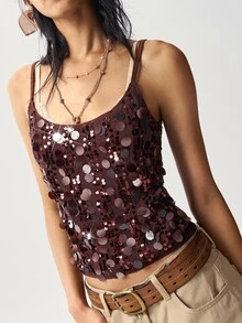 Bohemela Women's Summer Fashion Sequin Camisole - Brown - View 8