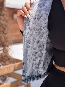 SHEIN EZwear 大尺碼圓領無袖豹紋拉鍊夾克 - 藏蓝色 - 查看 6