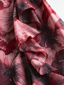 SHEIN MOD Rose Red Romantic Tie Dye Print Party Date Midi Dress, Pleated Ruffle Chiffon Tank Dress, Festivals, Christmas ,Christmas Dress,Burgundy - Hot Pink - View 6