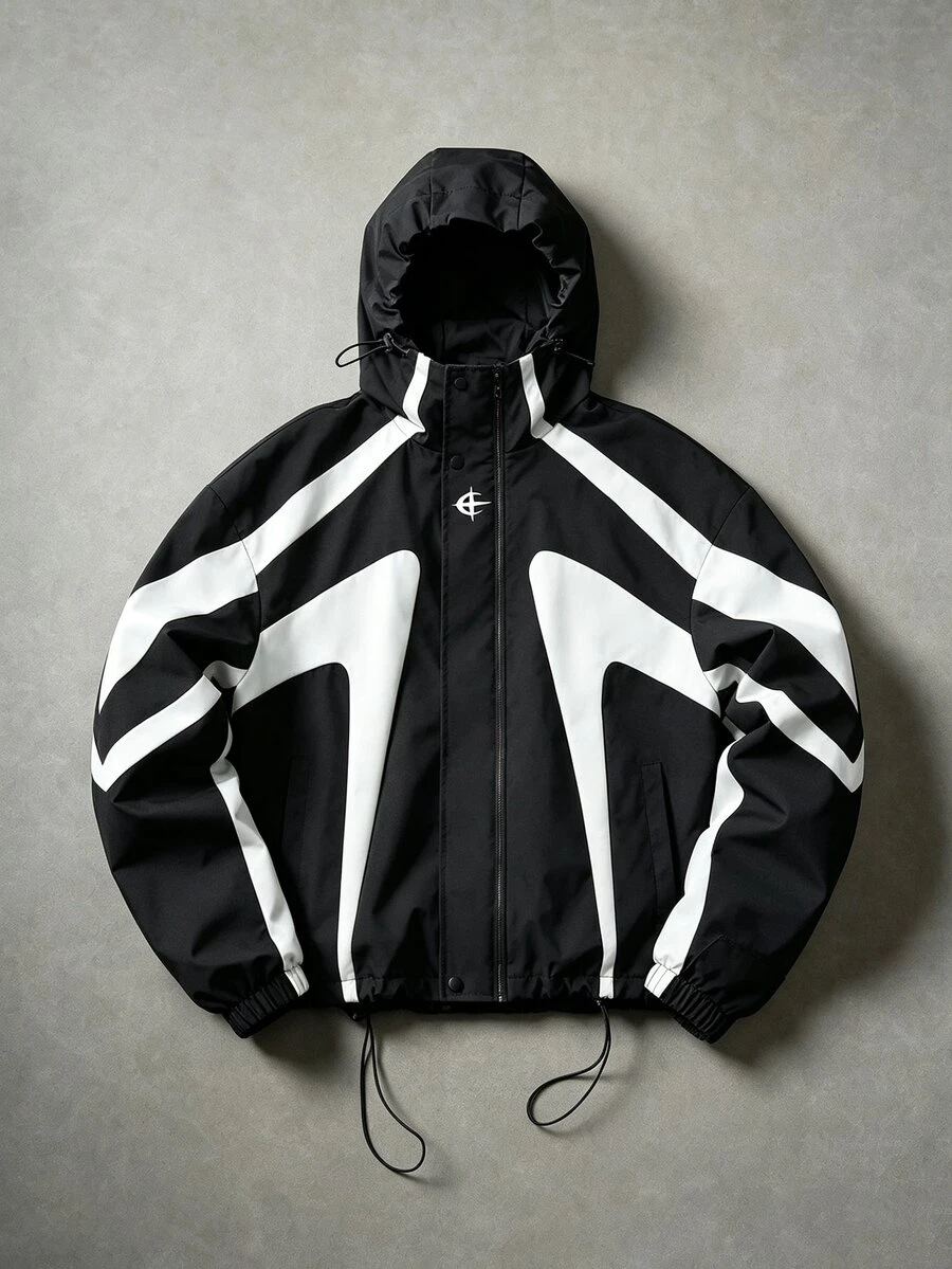 PAVTROS Chaqueta con capucha de manga larga casual y versátil con bloques de color para hombres - Negro - Ver 1