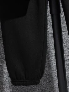 SHEIN 2件組青少年男孩黑色保暖內裡連帽衛衣圖案印花慢跑褲套裝，返校秋季款 - 黑色 - 查看 7