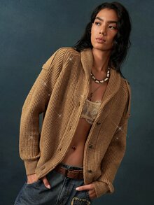 Bohemela Women's Solid Color Long Sleeve Single-Breasted Casual Knit Cardigan - Camel - View 4