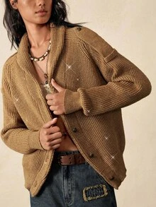 Bohemela Women's Solid Color Long Sleeve Single-Breasted Casual Knit Cardigan - Camel - View 1