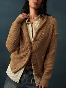Bohemela Women's Solid Color Long Sleeve Single-Breasted Casual Knit Cardigan - Camel - View 3