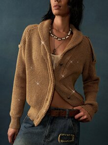 Bohemela Women's Solid Color Long Sleeve Single-Breasted Casual Knit Cardigan - Camel - View 8