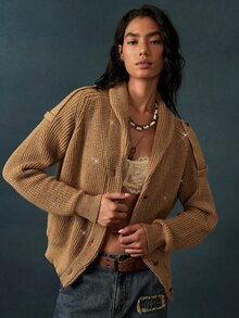 Bohemela Women's Solid Color Long Sleeve Single-Breasted Casual Knit Cardigan - Camel - View 6