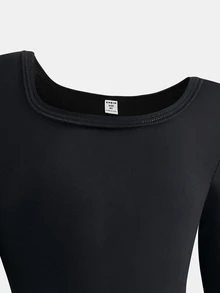 SHEIN 2 قطعة/مجموعة جمبسوت محبوك بياقة طاقم ضيق الملاءمة متعدد الاستخدامات كاجوال للفتيات المراهقات، ملابس الخريف، ملابس العطلات - الأسود - مشاهدة 4