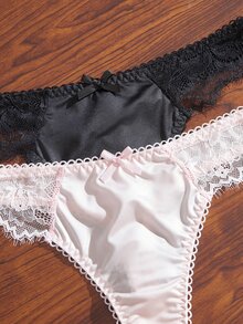 Divavoom Women's Satin Lace Patchwork Underwire Thin Cup Comfortable Bra & Panty Set 4pcs - Multicolor - View 4