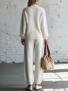Omancia Elegant High Neck Long Sleeve Design Women's Sweater 2 Pieces Set - White - View 2