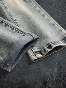 Young Boys' Halloween Distressed Letter & Bat Rhinestone Graphic Blue Denim High Stretch Skinny Ripped Jeans,For Boys Fall/Winter Streetwear Outfits - Medium Wash - View 5