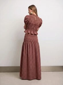Nöista Multi-Colored Striped Puff Sleeve Top And Maxi Skirt Set. Resort, Holiday, Statement Style. Aesthetic Chic - Red - View 2