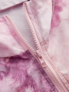 SHEIN Cheerettes 女款粉色抽象印花連帽長袖半拉鍊口袋運動外套，包容性剪裁，適合健身房健身與運動休閒，秋冬穿著 - 彩色 - 查看 6