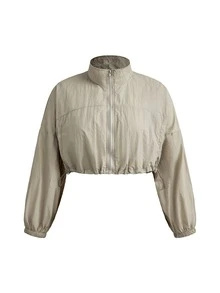 SHEIN Cheerettes Women's Solid Color Long Sleeve Zip-Up Sports Jacket - Khaki - View 3