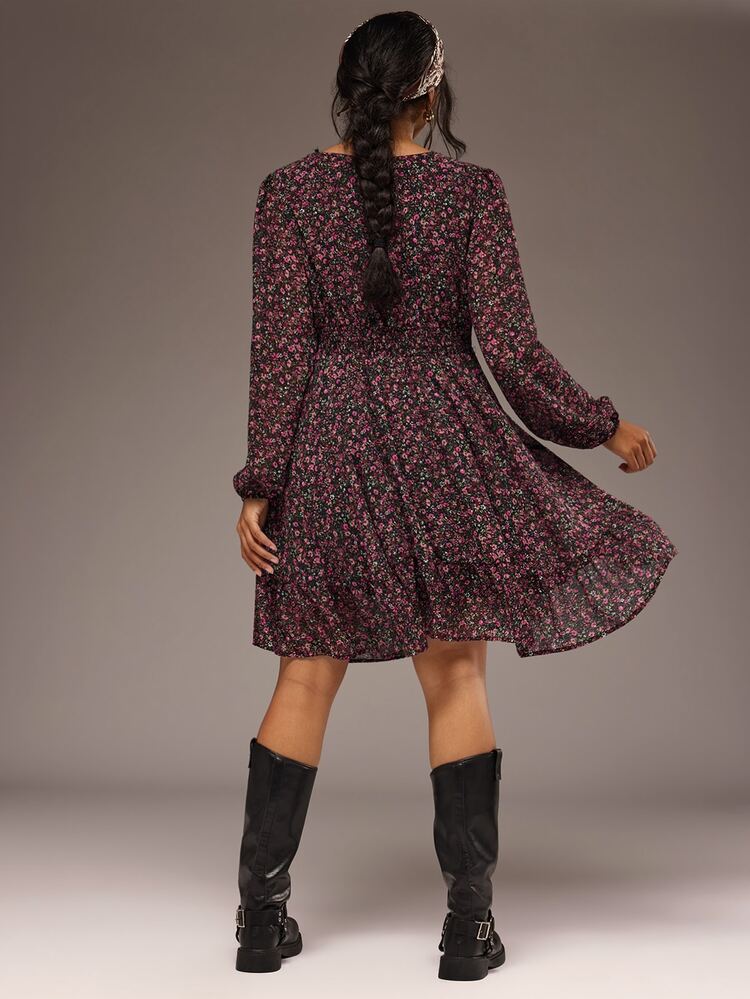 Freevana Plus Size Women Elegant Casual Vintage Floral Lace Patchwork Dress - Multicolor - View 2