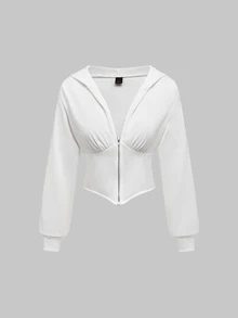 ROMWE Grunge Punk Star Punk Slogan Cute Sexy Low-Cut Zip-Up Hooded Print Sweatshirt For Women - White - View 2