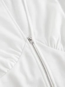 ROMWE Grunge Punk Star Punk Slogan Cute Sexy Low-Cut Zip-Up Hooded Print Sweatshirt For Women - White - View 5