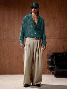 AKNOTIC Men's Party Casual Floral Single-Breasted Shirt - Dark Green - View 3