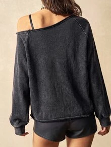 Bohemela Women's Autumn Casual Leopard Print Asymmetric Collar Sweatshirt - Black - View 7