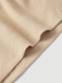 SHEIN MOD Women Cotton Solid Twist Front Strapless Sleeveless Short Beige Sweet Cute Elegant Tube Top Going Out Party Birthday Fall Autumn - Khaki - View 4