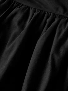 SHEIN MOD Black Cotton Women's Elastic Waist Ruffle Hem Skort Palazzo With Drawstring. - Black - View 4