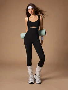 VARSIVA Women's Sleeveless Sports Jumpsuit With Back Mesh Patchwork Cutout Design - Black - View 6